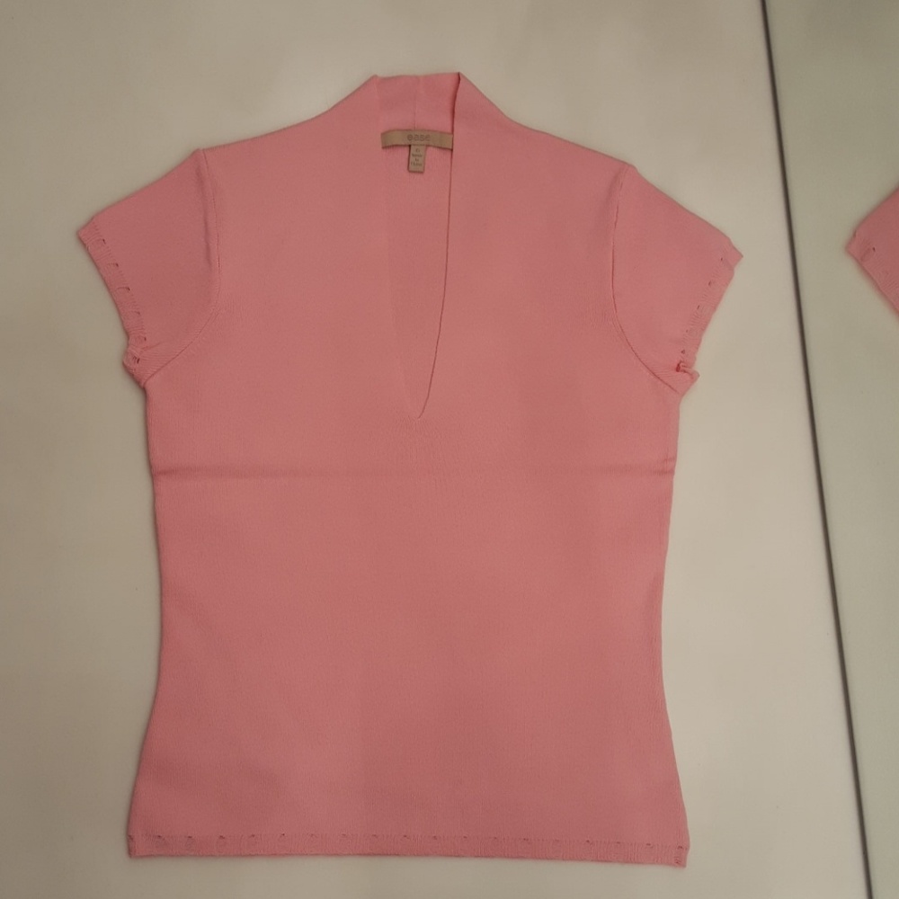 EASE PINK SHORT SLEEVE STRETCH KNIT TOP - WORN ONC